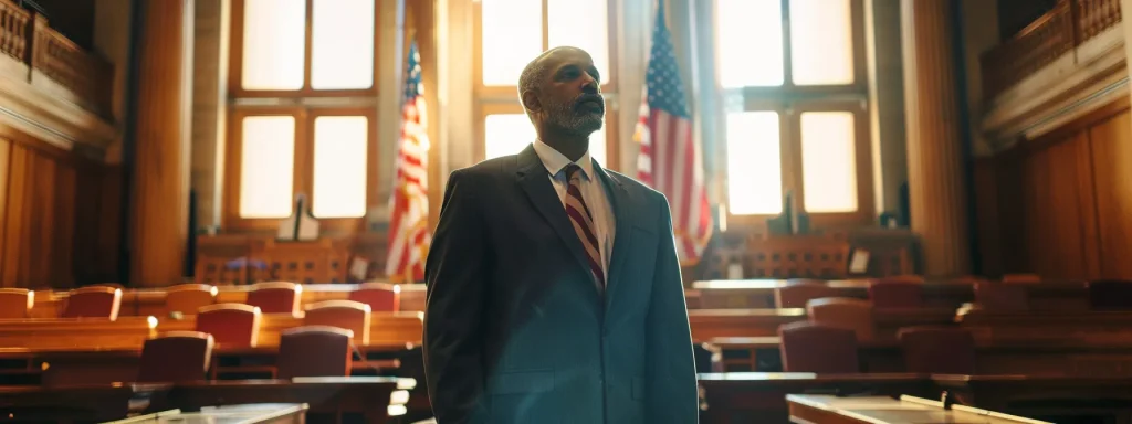 a determined car accident lawyer stands confidently in a well-lit courtroom, presenting meticulously organized evidence alongside a medical expert, encapsulating the essence of justice and the pursuit of favorable legal outcomes.