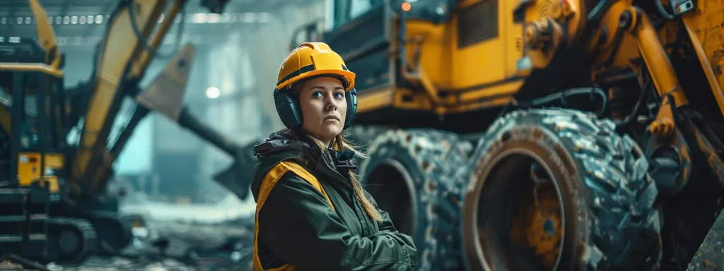 a determined worker stands amidst heavy machinery, with an expression of resilience as they consult a legal expert, symbolizing the journey toward justice and compensation for workplace injuries.