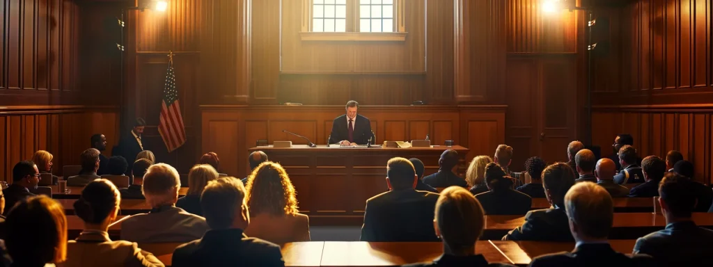 a dramatic courtroom scene showcases a confident attorney passionately presenting critical evidence, illuminated by focused lighting, as attentive jurors and a judge listen intently, encapsulating the essence of establishing negligence in automobile injury cases.