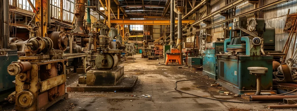 a haunting image of a forsaken factory floor, dimly lit and strewn with neglected machinery, where shadows hint at the potential dangers of workplace injuries, encapsulating the silent impact of neglect and the urgent need for safety awareness.