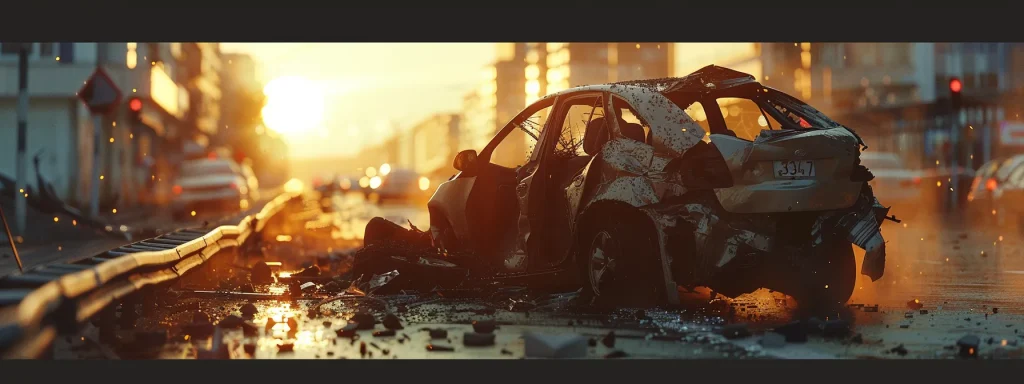 a poignant scene of a weary yet determined car accident victim standing at the edge of a bustling city street, illuminated by the golden glow of the setting sun, symbolizing the urgency and critical nature of seeking legal guidance within the statute of limitations.