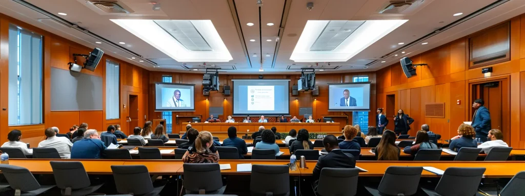 a powerful courtroom scene captures a tense moment during a trial, illuminated by dramatic overhead lighting, as jurors attentively analyze evidence highlighting the critical role of seat belt usage in severe accident outcomes.