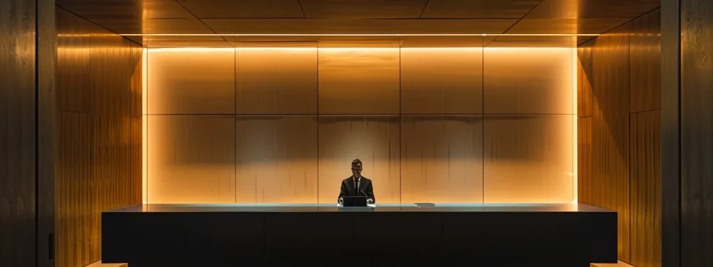 a powerful courtroom scene captures a solemn attorney presenting a compelling timeline of distracted driving incidents, illuminated by dramatic lighting that highlights the tension and emotion in the air.