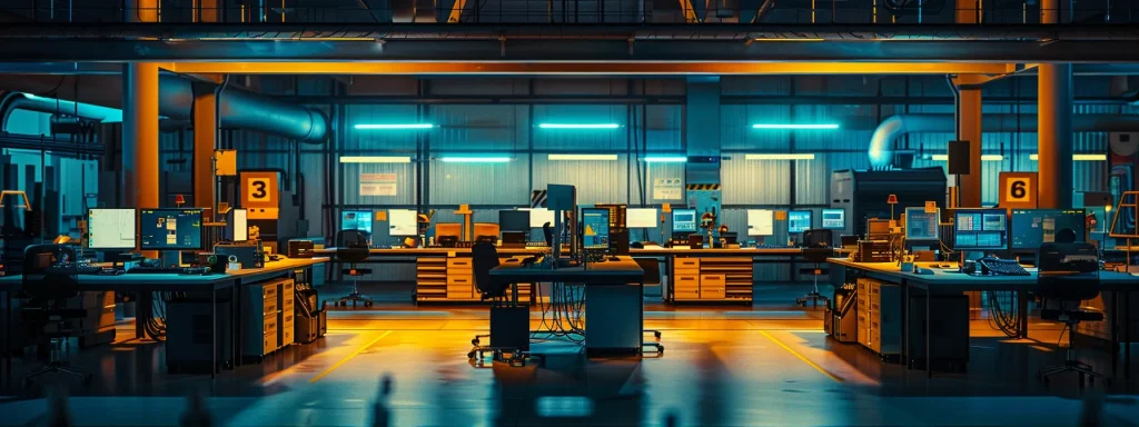 a powerful image of a modern manufacturing facility, showcasing well-organized machinery with vibrant safety signage, illuminated by bright overhead lights, symbolizing strict compliance with machine safety regulations to ensure employee well-being and operational efficiency.