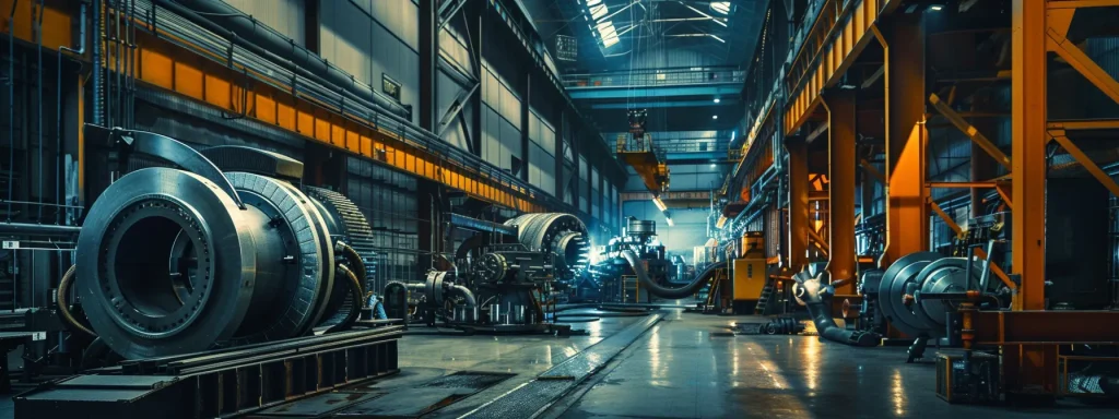 a powerful industrial scene showcases a gleaming, well-maintained engine room bathed in soft, ambient light, highlighting essential machinery components like flywheels and welding structures, symbolizing the importance of proactive maintenance for operational safety and efficiency.