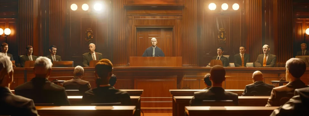 a powerful scene of a determined local car accident lawyer confidently presenting a compelling case in a courtroom, with vivid expressions on the faces of attentive jurors, illuminated by warm overhead lighting that highlights the seriousness of justice being served.