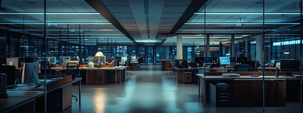 a powerful visual of a somber office environment, illuminated by stark overhead lighting, where abstract representations of conflicting myths and truths about workplace injury claims clash dramatically in the foreground, evoking a sense of tension and urgency.
