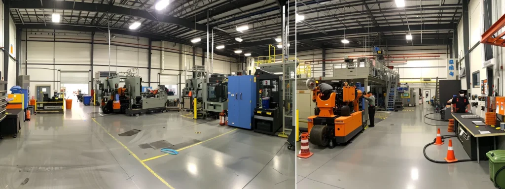 a safety-focused industrial workshop featuring trained machinery operators attentively engaging with well-maintained equipment under bright, natural lighting, emphasizing a proactive approach to preventing workplace injuries.