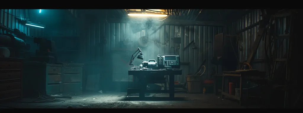 a somber workplace scene captures a solitary industrial machine under dim lighting, symbolizing the serious nature of machinery-related injuries and the critical need for worker support and recovery resources.