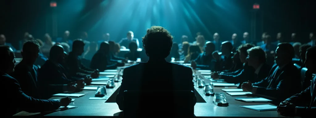 a tense courtroom filled with somber expressions, where a judge presides over a complex car crash case, illuminated by focused lighting that highlights the emotional weight of justice being sought.