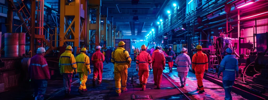 a vibrant manufacturing environment showcasing a diverse group of workers donned in colorful personal protective equipment, emphasizing the critical role of safety gear in preventing workplace injuries amidst machinery operations.