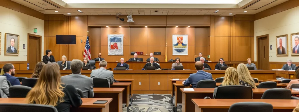 a visually arresting courtroom scene captures the intense moment of a personal injury trial, highlighting a judge presiding over a case involving a large-scale car crash settlement, with dramatic lighting illuminating the tension and significance of the financial stakes at hand.