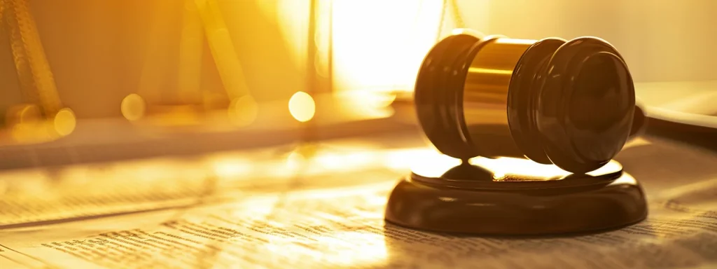 a visually striking close-up of a gavel resting on a legal document, bathed in warm light, symbolizing the complexities of legal fees in work injury cases.