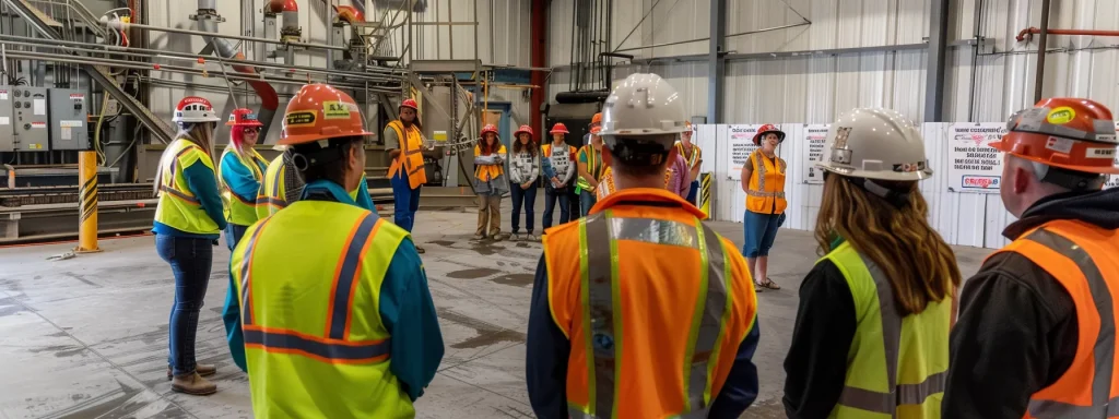 a visually striking scene of a diverse group of workers in a well-lit industrial environment, actively engaged in a safety training session, surrounded by clearly visible osha compliance posters and safety equipment, highlighting the importance of regulation and workplace safety.