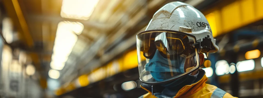 a close-up view of a robust safety helmet with a pristine visor, gleaming in soft, natural light, surrounded by neatly arranged protective gear, emphasizing meticulous maintenance and inspection for workplace safety.