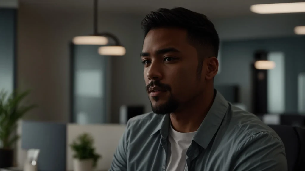 a confident individual engages in a focused conversation with their insurance adjuster in a bright, professional office setting, emphasizing the importance of clear communication.