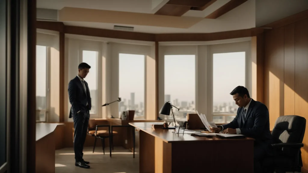 a determined attorney sits across from a concerned worker in a sunlit office, reviewing legal documents that symbolize hope and support for overcoming medical expenses.