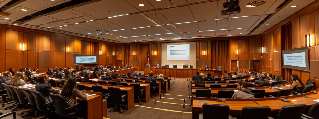 a dramatic courtroom scene captures an intense moment of negotiation, with an attorney presenting a compelling case amidst an atmosphere of anticipation, illuminated by focused overhead lighting that highlights the seriousness of legal costs in work injury cases.