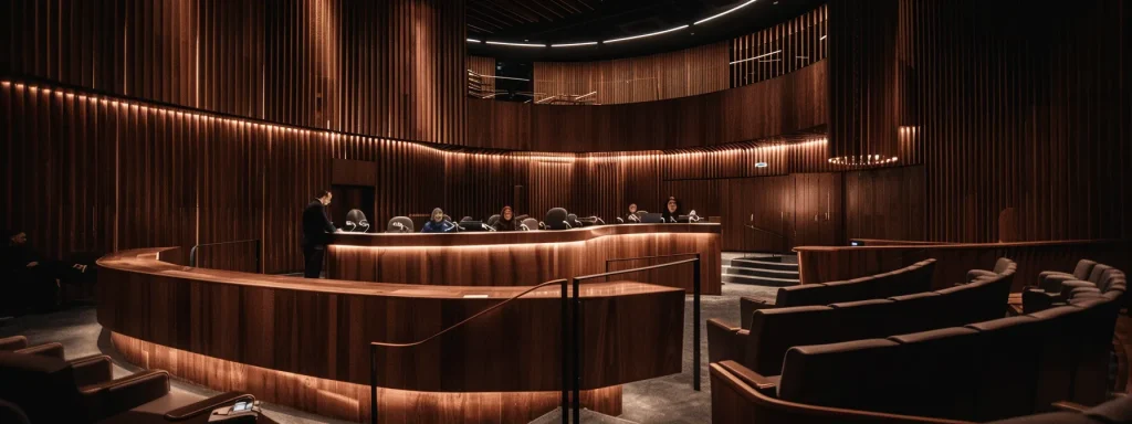 a dramatic courtroom scene captures the intense moment when a high-rated attorney confidently presents their case, illuminating the impact of reputation with a spotlight on their focused expression and engaged jurors in the background.