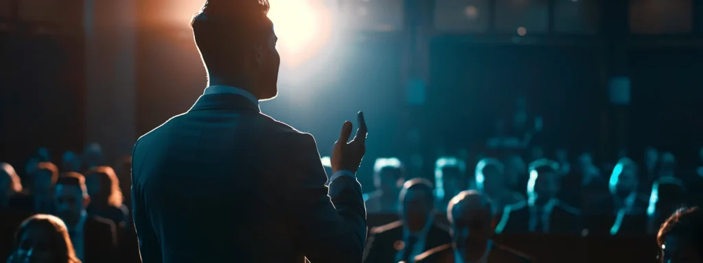 a dynamic courtroom scene captures a confident attorney presenting a compelling argument on a car crash case, with dramatic lighting highlighting the tension and focus of the jury.