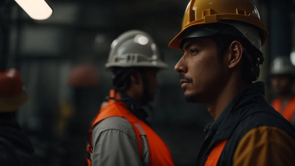 a focused portrait captures a dedicated worker in a hard hat, contemplating the financial implications of their recovery from a machinery-related injury against a blurred backdrop of industrial equipment, symbolizing the complexities of employer coverage and state regulations.