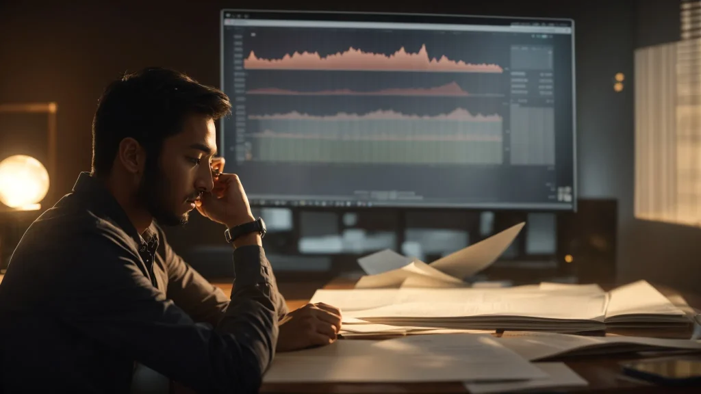 a focused, serene scene captures an injured worker sitting thoughtfully at a table, surrounded by charts and financial documents, symbolizing the art of long-term financial planning against a backdrop of soft, warm lighting to evoke a sense of hope and stability.