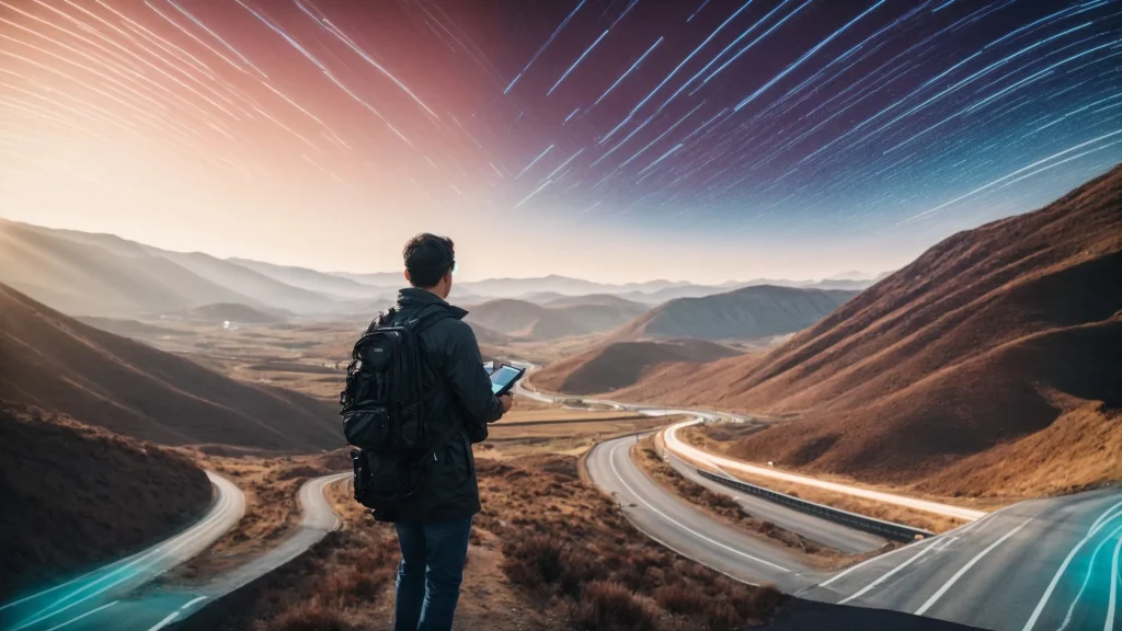 a person confidently navigates through a digital landscape filled with vibrant state maps and legal documents, symbolizing the journey to uncover state-specific traffic laws.