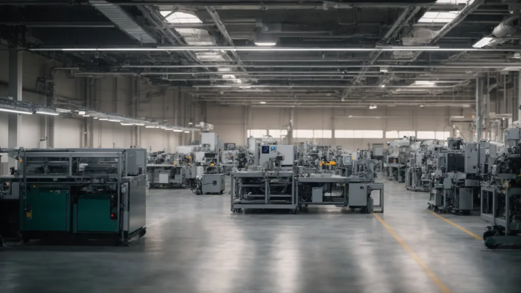 a sleek, modern industrial facility showcases a pristine assembly line with high-tech equipment, bathed in soft, natural light, symbolizing the essence of preventive maintenance and optimal workforce productivity.