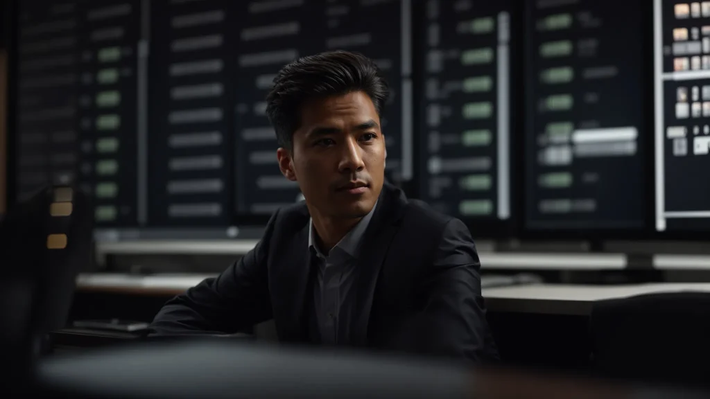 a thoughtful individual is seated at a modern desk, surrounded by glowing screens displaying glowing reviews and ratings of crash attorneys, with a focus on compiling trusted recommendations for choosing the right legal representation.