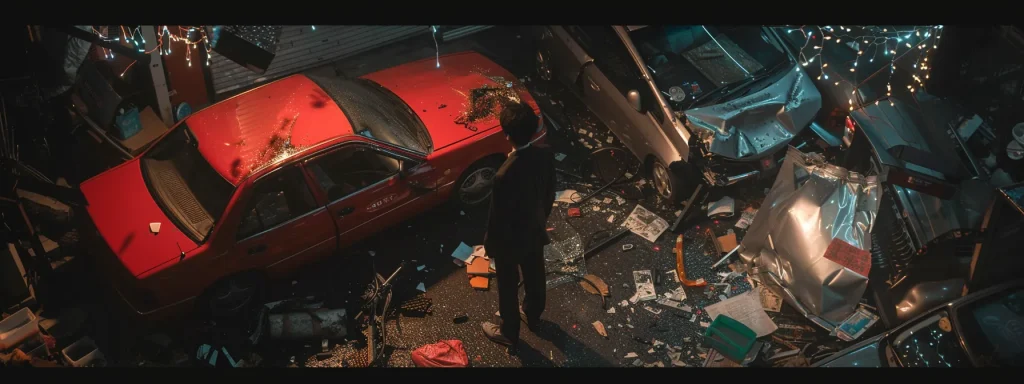a thoughtful individual stands amidst the wreckage of a car accident, surrounded by faded evidence and documents that symbolize the complex interplay of injury, liability, and legal timelines that impact the pursuit of justice.