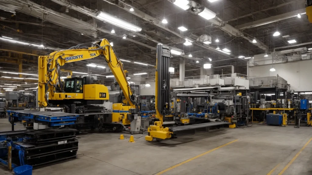 a well-organized machinery workspace featuring clear safety signage and ample space between equipment, illuminated by natural light, conveys a robust commitment to workplace safety and prevention of injuries.