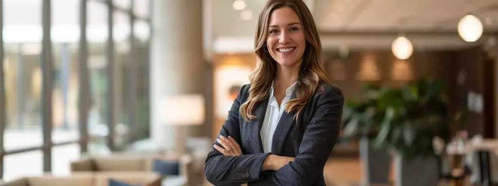 a confident workers' compensation attorney stands in a modern office, illuminated by soft natural light, discussing the financial benefits of sustained client relationships with a client, evoking a sense of trust and partnership in a professional setting.