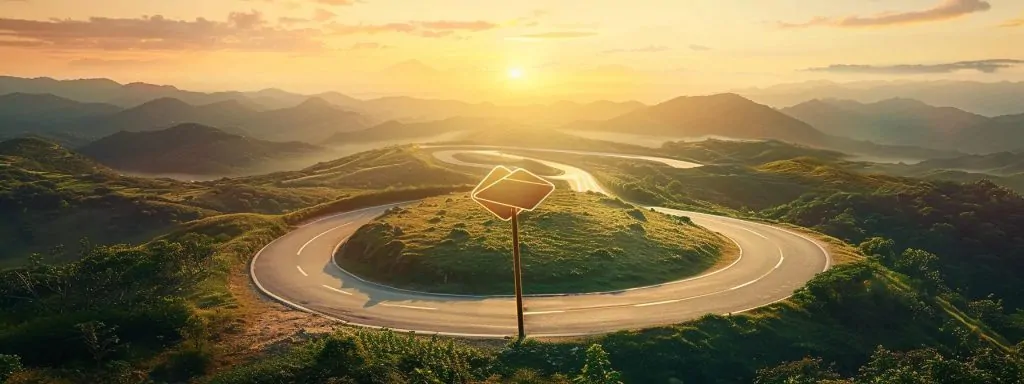 a determined worker stands at a winding road marked with clear signposts representing crucial deadlines and timelines, bathed in golden sunlight that symbolizes hope and clarity in the claims process.