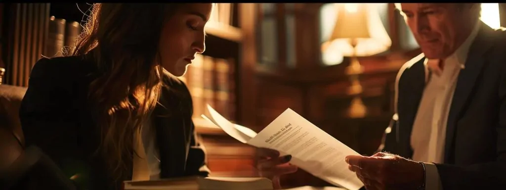 a focused close-up of a confident attorney discussing financial documents with a concerned client, illuminated by warm office lighting that accentuates their expressions, conveying trust and transparency in navigating potential legal costs.