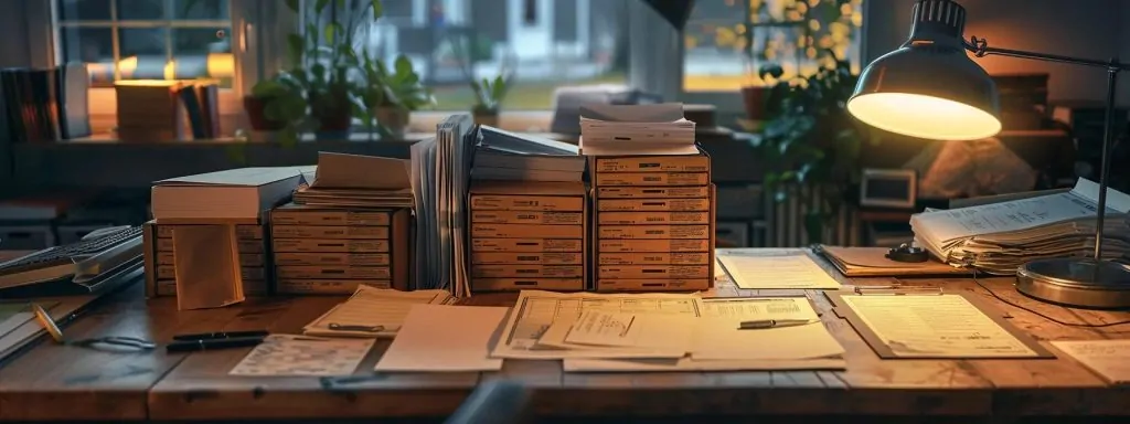 a neatly organized workspace showcases a collection of vital employment records, including pay stubs and correspondence, illuminated by soft, natural light that highlights the importance of documentation in supporting a workers' compensation claim.