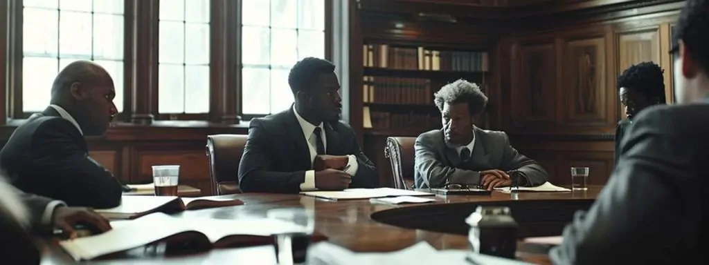 a powerful courtroom scene vividly depicts a diverse group of individuals engaged in a serious discussion, surrounded by legal books and documents, emphasizing the importance of understanding legal costs in navigating domestic violence and fraud issues.