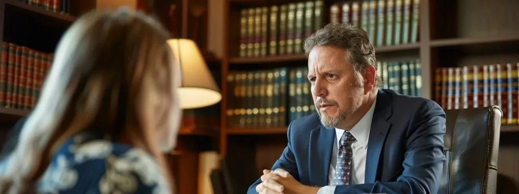 a professional setting featuring a confident attorney discussing an itemized fee breakdown with a concerned client, illuminated by soft, natural light that emphasizes their engaged expressions and the seriousness of the workers' compensation process.