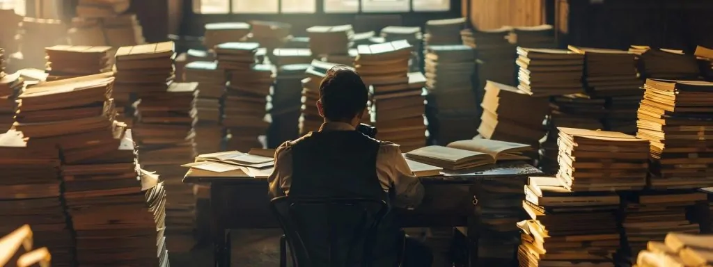 a somber courtroom scene captures an anxious worker seated alone, surrounded by towering stacks of neglected paperwork, symbolizing the devastating consequences of missed filing deadlines on their quest for justice and support.