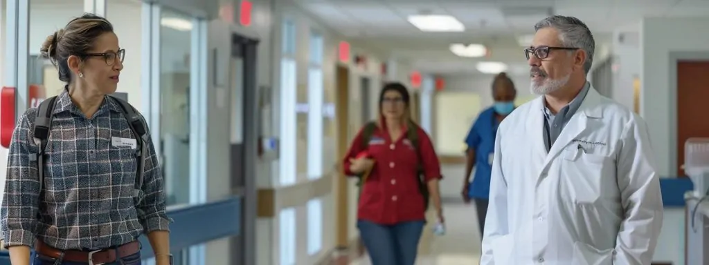 a supportive workplace environment featuring a diverse group of employees receiving medical care and vocational training, emphasized by bright lighting and an atmosphere of recovery and resilience.