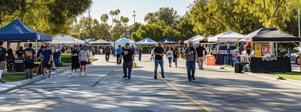 a vibrant outdoor community resource fair in long beach showcases a diverse blend of injured workers and local support organizations, illuminating their collaborative efforts to empower and educate individuals navigating the workers' compensation system.
