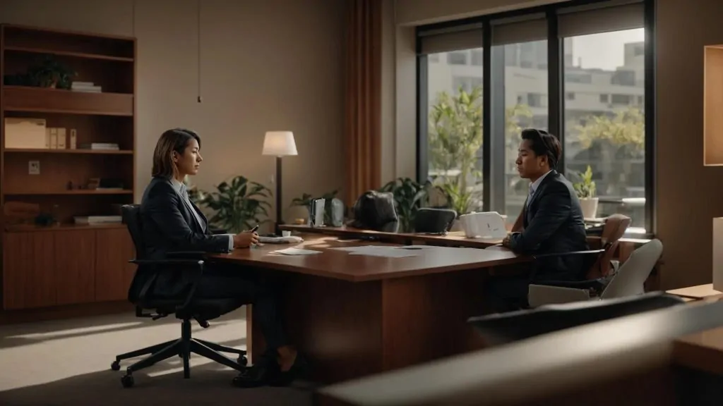 a dedicated local workers' compensation attorney consults with an injured worker in a warm, inviting office, emphasizing accessibility and personalized support amidst the complexities of california's legal landscape.