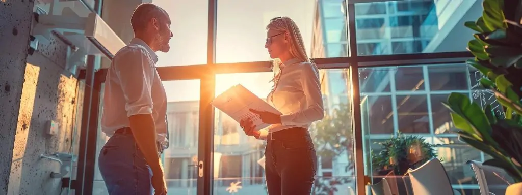 a determined worker stands confidently in a bright office, discussing their case with a professional attorney, surrounded by organized legal documents and supportive visuals that convey hope and clarity in navigating the complexities of workers' compensation claims.